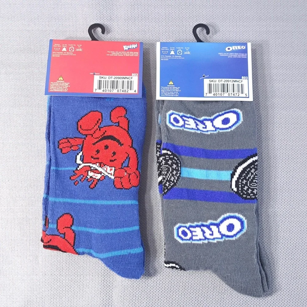 Lot of 2 Kool-Aid/Oreo Men's Shoe Size 6-12 Crew Socks Fun Snack/Beverage‎